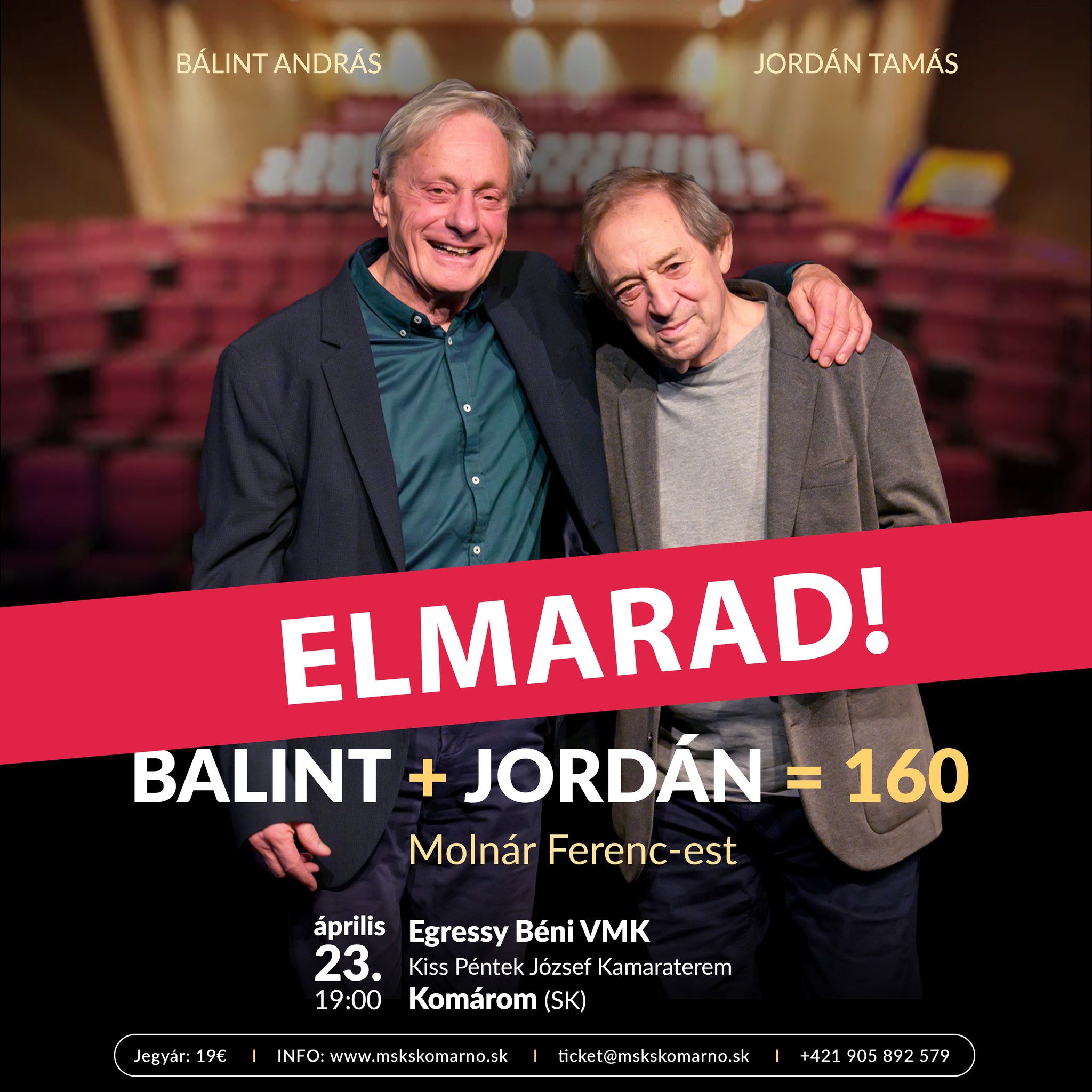 Bálint + Jordán = 160 – Bálint András és Jordán Tamás Molnár Ferenc-estje 04.23.